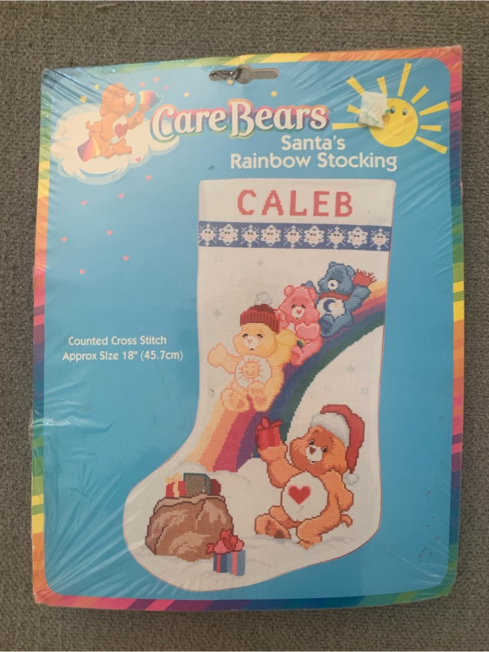 Vintage Care Bears Bright Multicolor Rainbow Stocking Cross Stitch Kit